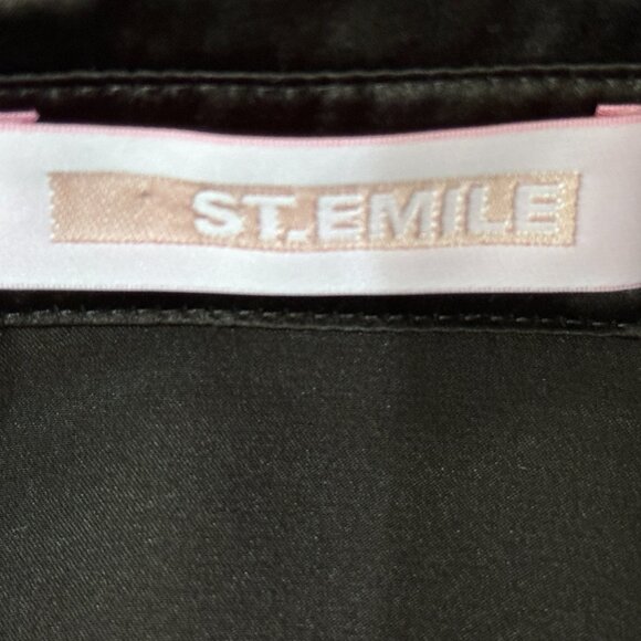 NEW St. Emile Silk Sz 12 (L) Blouse Button Up Shirt Long Sleeve Dark Brown - Picture 10 of 12